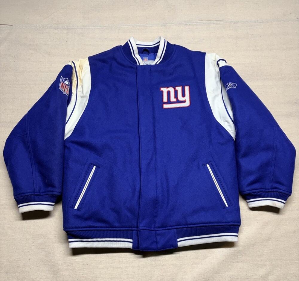 Vintage Reebok NFL NY Giants Varsity Jacket Youth XL Blue Wool Letterman